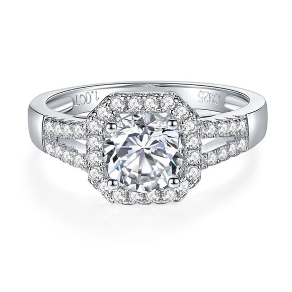 Certified 1ct. t.w. Moissanite Diamond Square Halo Wedding Engagement Ring NEW - Picture 8 of 13